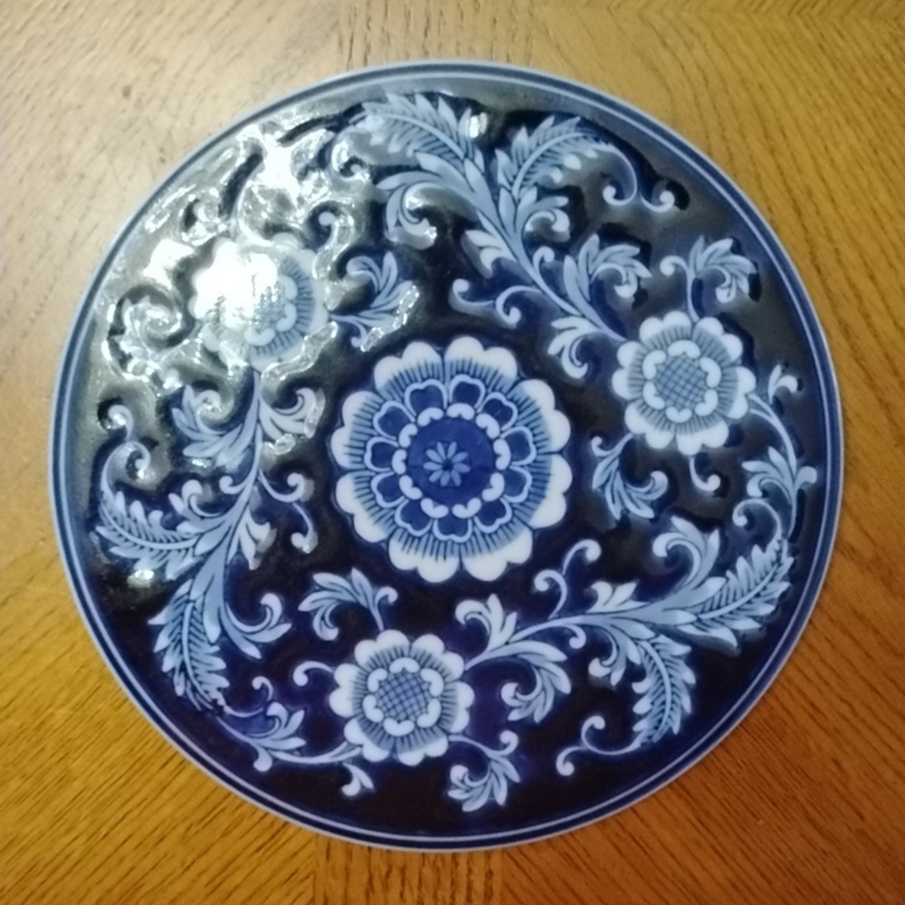 Pier 1 Ceramic Mandarin Cobalt Blue Utensil Rest Trivet Kitchen Decor